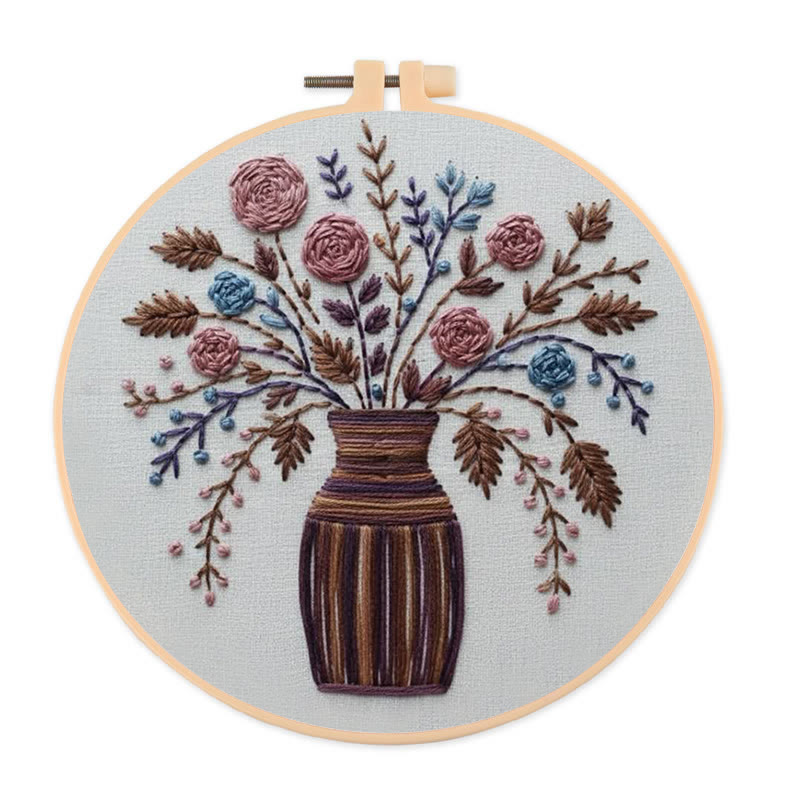 Rubbyoo Embroidery Kit - Striped Vase Dried Floral Bouquet | Elegant Diy | Timeless Home Statement - 20*20cm - image 1