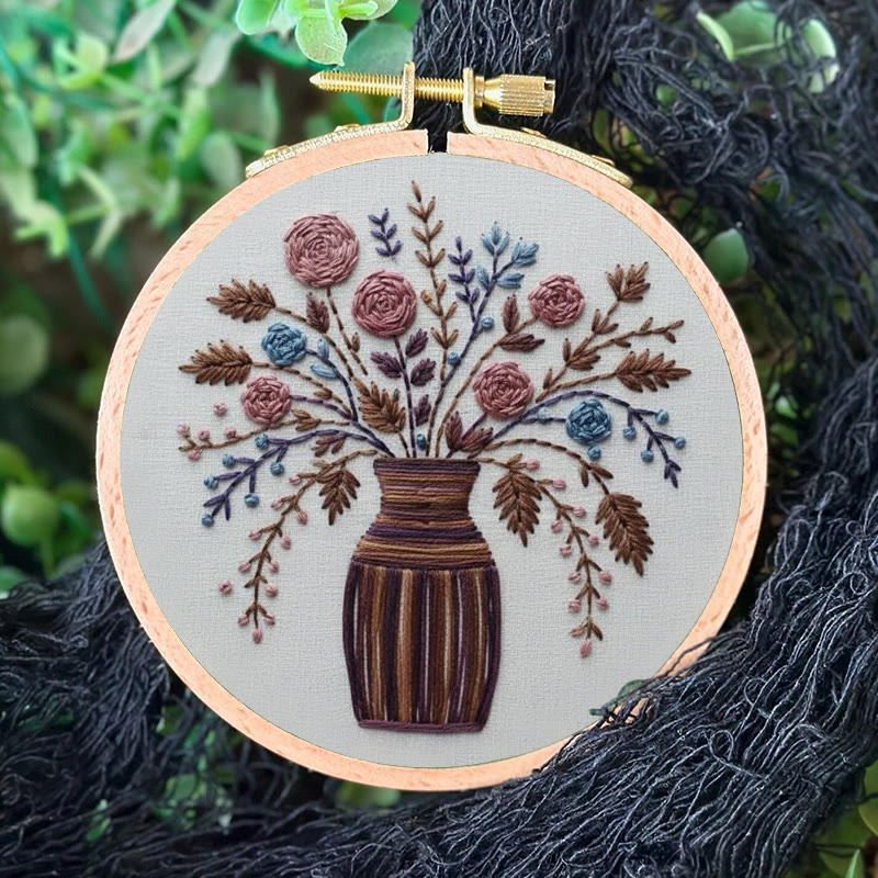 Rubbyoo Embroidery Kit - Striped Vase Dried Floral Bouquet | Elegant Diy | Timeless Home Statement - image 3