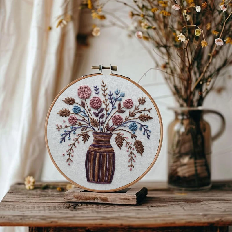 Rubbyoo Embroidery Kit - Striped Vase Dried Floral Bouquet | Elegant Diy | Timeless Home Statement - image 2