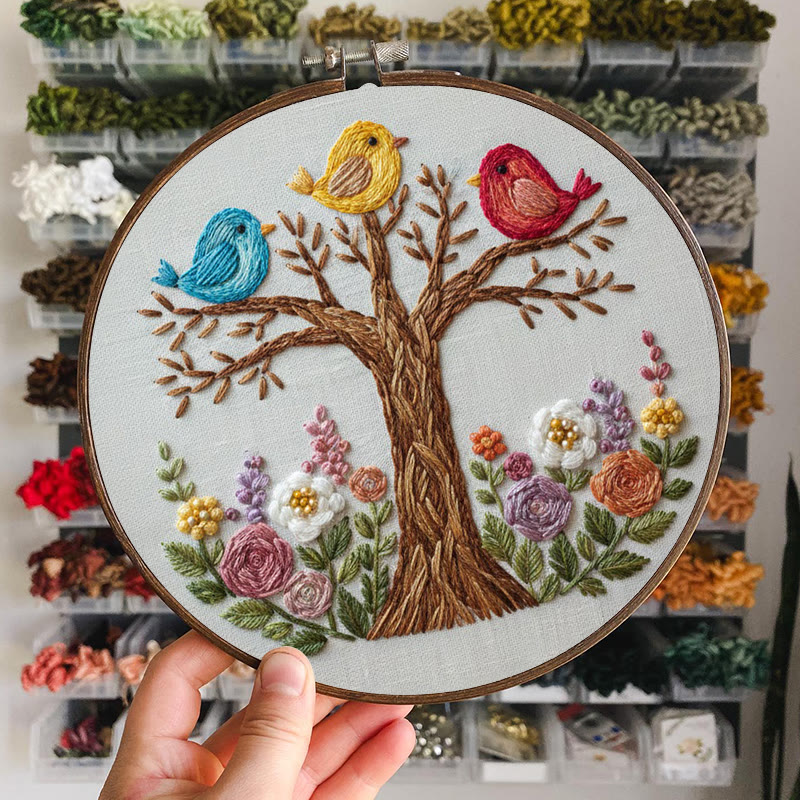 Rubbyoo Embroidery Kit - Three Birds On Floral Tree | Playful Craft | Vibrant Home Addition - image 6