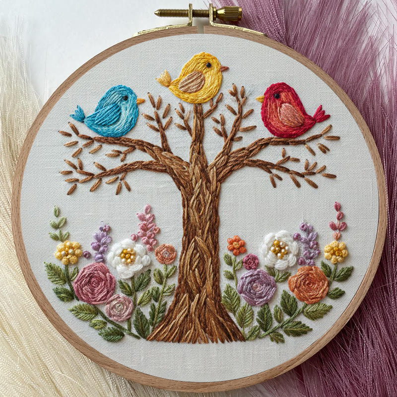 Rubbyoo Embroidery Kit - Three Birds On Floral Tree | Playful Craft | Vibrant Home Addition - image 5
