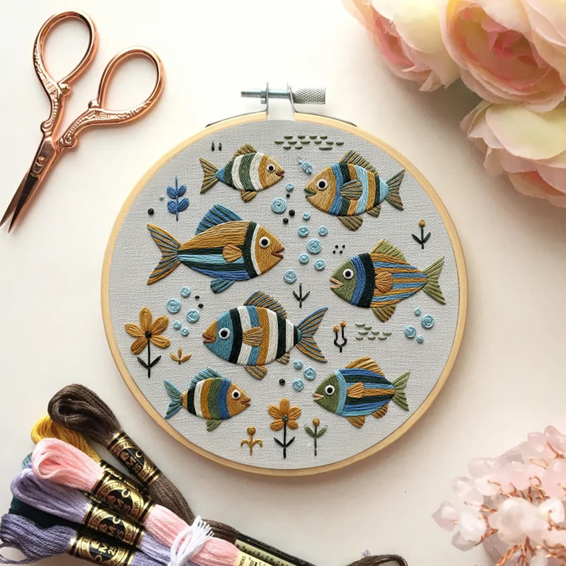 Rubbyoo Embroidery Kit - Tropical School Of Fish | Novice-friendly Diy | Lively Home Vibe - image 3