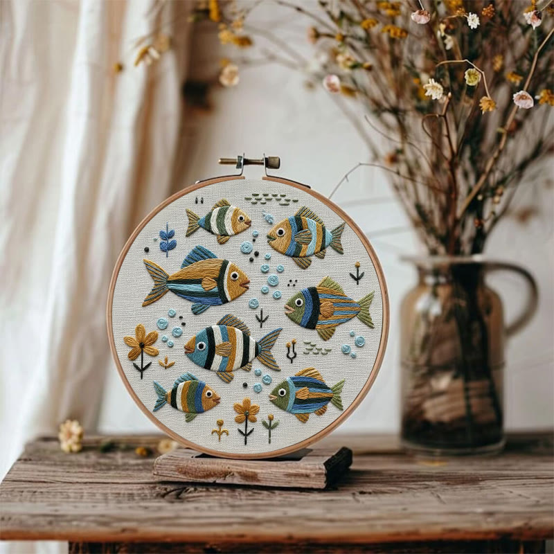 Rubbyoo Embroidery Kit - Tropical School Of Fish | Novice-friendly Diy | Lively Home Vibe - image 2