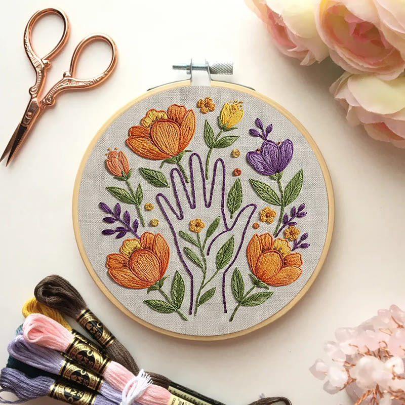 Rubbyoo Embroidery Kit - Floral And Hand Silhouette | Beginner-friendly Craft | Warm Home Accent - image 2