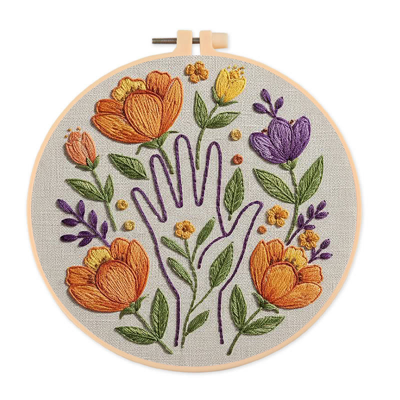 Rubbyoo Embroidery Kit - Floral And Hand Silhouette | Beginner-friendly Craft | Warm Home Accent - 20*20cm - image 1