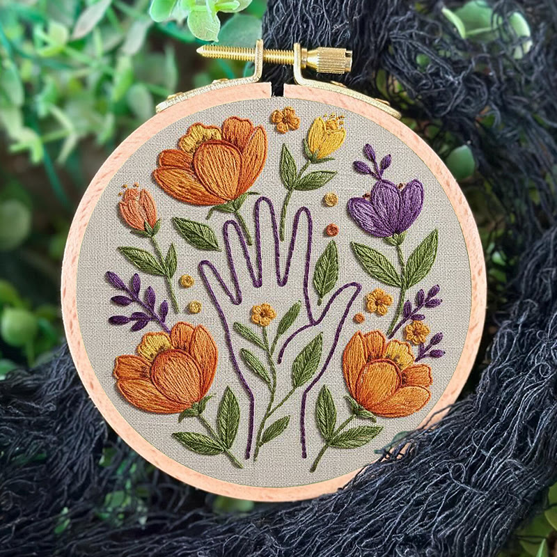 Rubbyoo Embroidery Kit - Floral And Hand Silhouette | Beginner-friendly Craft | Warm Home Accent - image 5