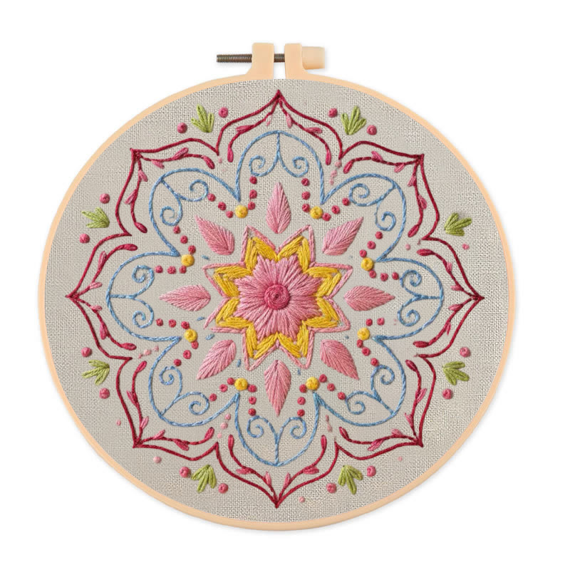 Rubbyoo Embroidery Kit - Pastel Mandala Motif | Gentle Diy | Artistic Home Addition - 20*20cm - image 1
