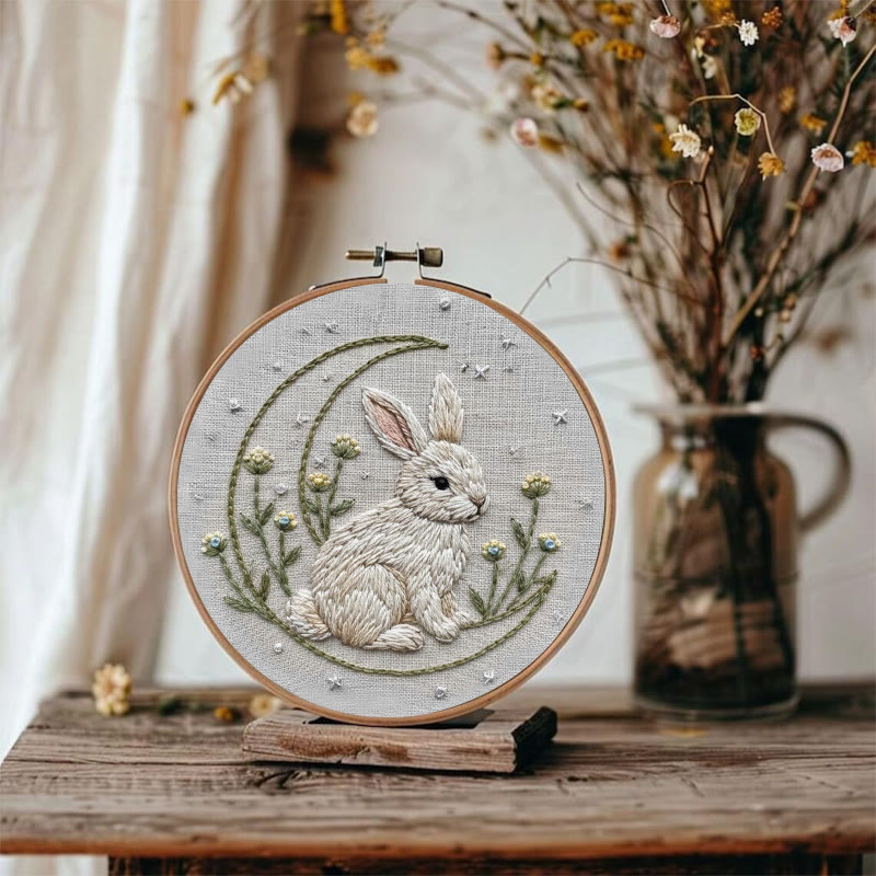 Rubbyoo Embroidery Kit - Moonlit Bunny And Wildflower | Entry-level Craft | Serene Home Vibe - image 2