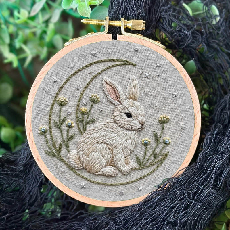 Rubbyoo Embroidery Kit - Moonlit Bunny And Wildflower | Entry-level Craft | Serene Home Vibe - image 5