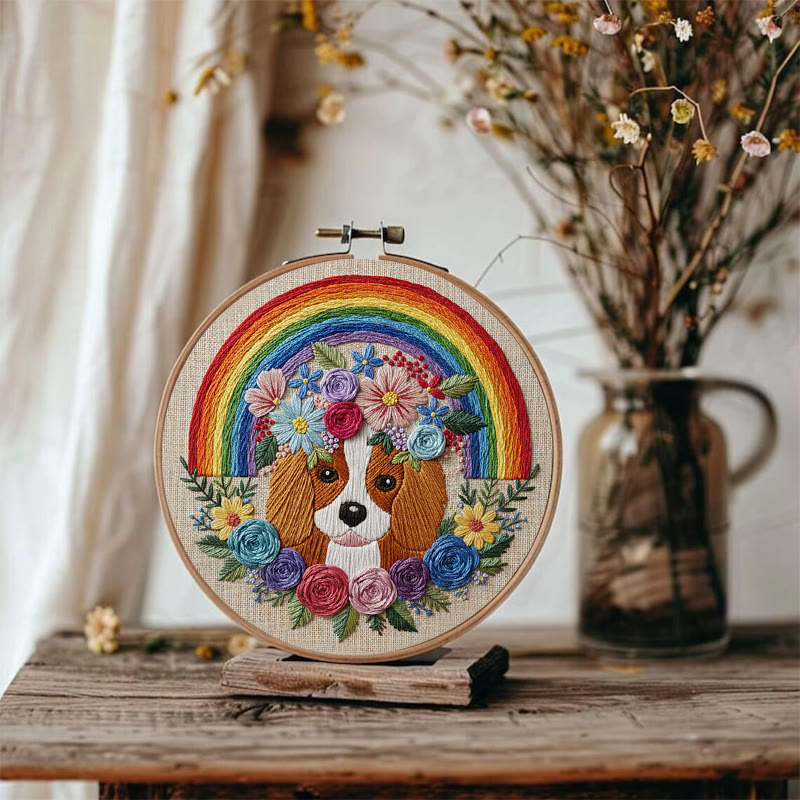 Rubbyoo Embroidery Kit - Rainbow Floral Dog Portrait | Whimsical Handwork | Heartwarming Gift Pick - image 2
