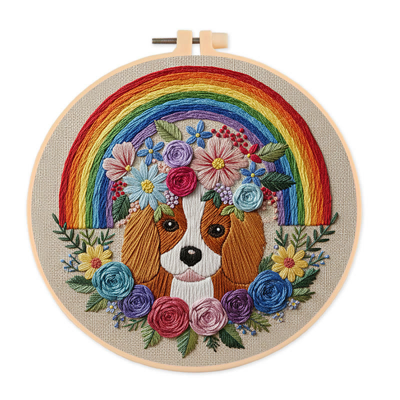Rubbyoo Embroidery Kit - Rainbow Floral Dog Portrait | Whimsical Handwork | Heartwarming Gift Pick - 20*20cm - image 1