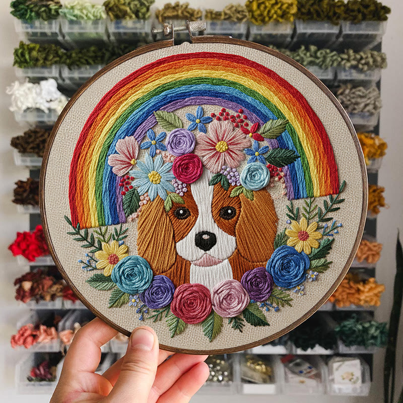 Rubbyoo Embroidery Kit - Rainbow Floral Dog Portrait | Whimsical Handwork | Heartwarming Gift Pick - image 5