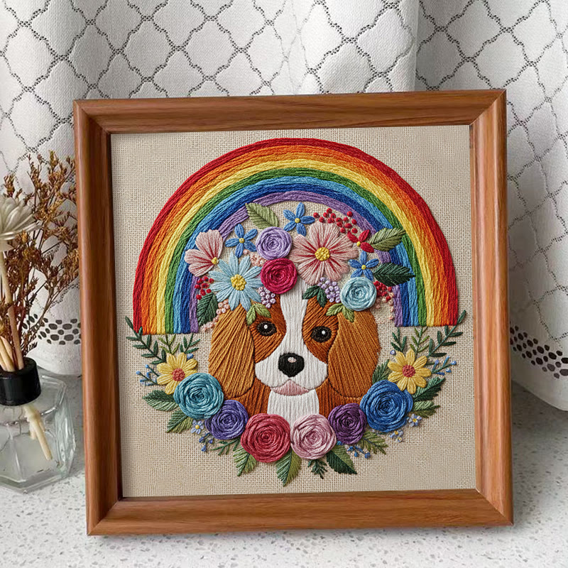 Rubbyoo Embroidery Kit - Rainbow Floral Dog Portrait | Whimsical Handwork | Heartwarming Gift Pick - Embroidery Kit Plus An Extra Frame - image 4