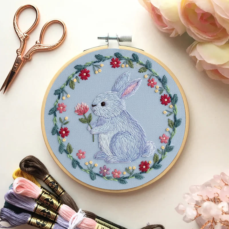 Rubbyoo Embroidery Kit - Bunny With Flower And Wreath | Cheerful Diy | Charming Home Touch - image 2