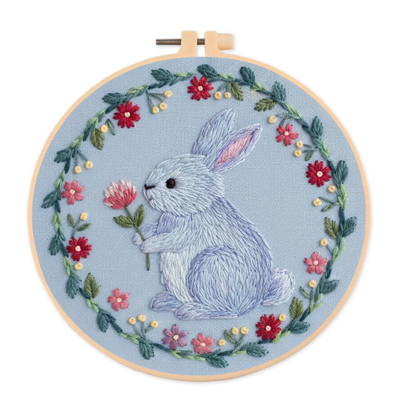 Rubbyoo Embroidery Kit - Bunny With Flower And Wreath | Cheerful Diy | Charming Home Touch - 20*20cm - image 1