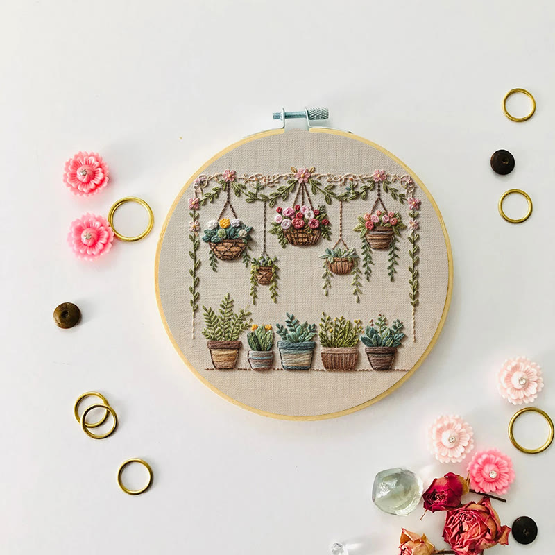 Rubbyoo Embroidery Kit - Hanging Planter And Succulent | Accessible Craft | Natural Home Charm - image 2