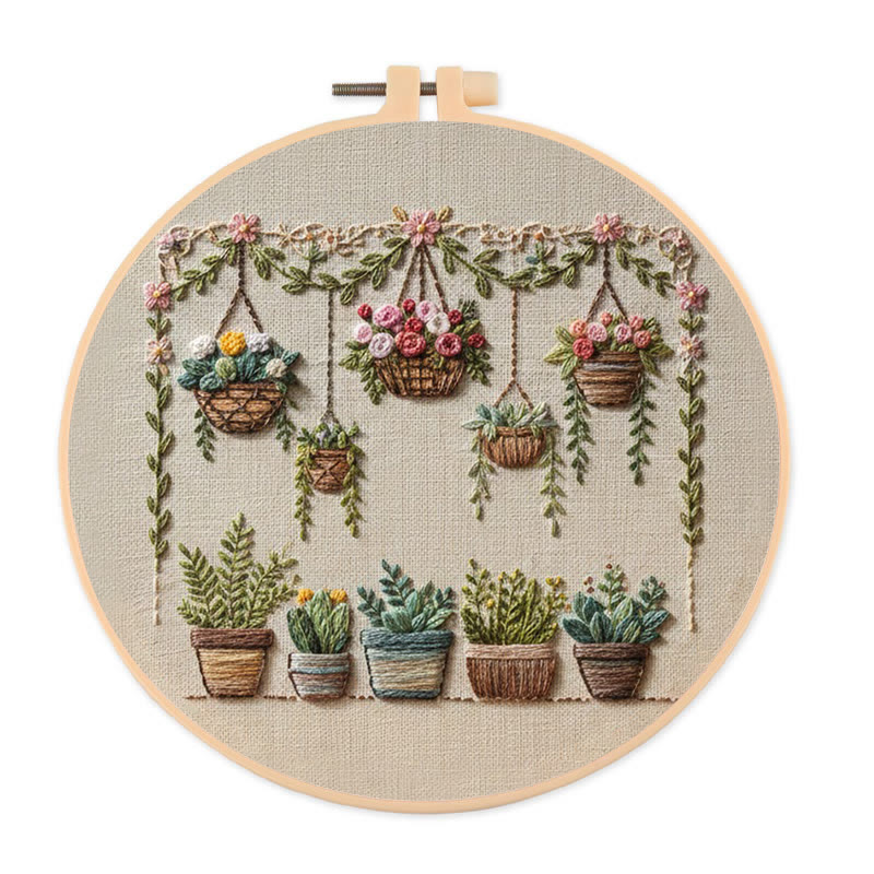Rubbyoo Embroidery Kit - Hanging Planter And Succulent | Accessible Craft | Natural Home Charm - 20*20cm - image 1