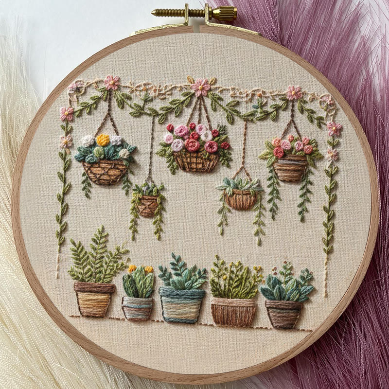 Rubbyoo Embroidery Kit - Hanging Planter And Succulent | Accessible Craft | Natural Home Charm - image 6