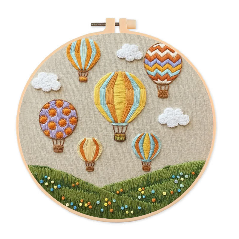Rubbyoo Embroidery Kit - Hot Air Balloon Meadow | Cheerful Craft | Whimsical Accent - 20*20cm - image 1