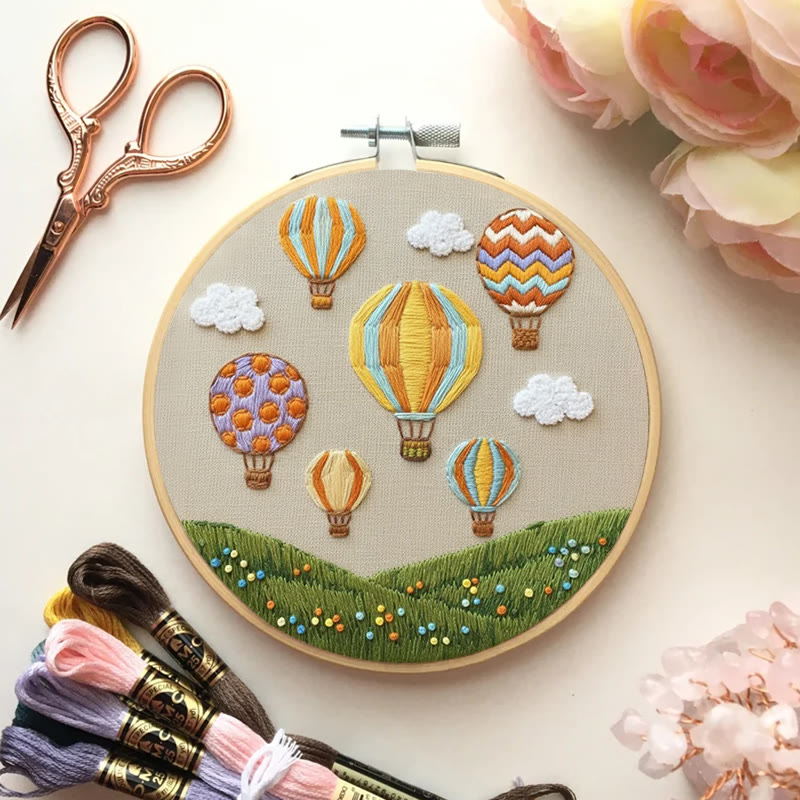 Rubbyoo Embroidery Kit - Hot Air Balloon Meadow | Cheerful Craft | Whimsical Accent - image 3