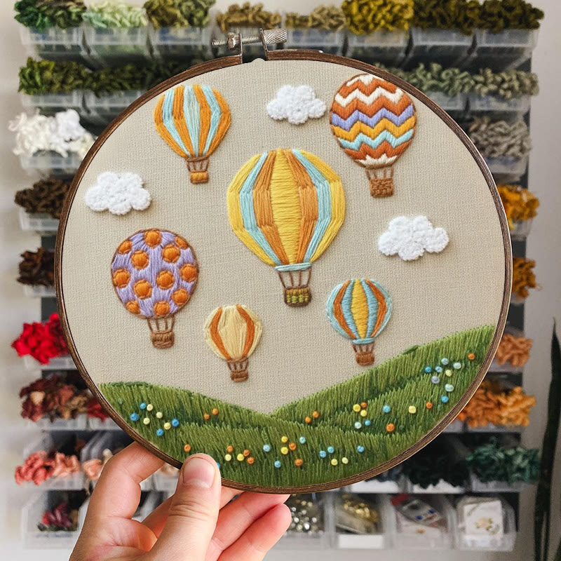 Rubbyoo Embroidery Kit - Hot Air Balloon Meadow | Cheerful Craft | Whimsical Accent - image 5