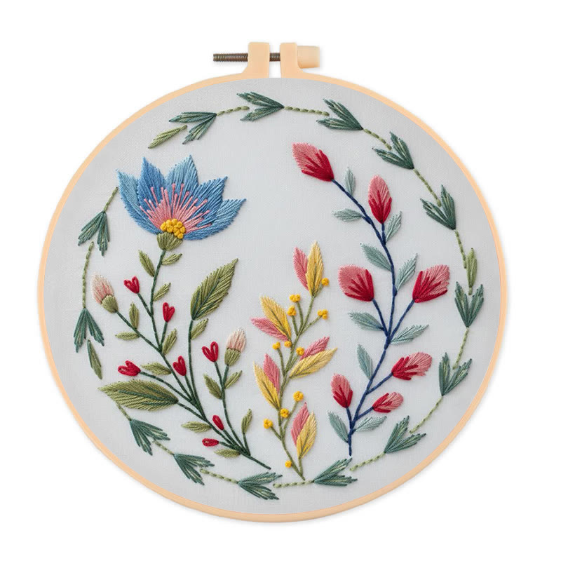 Rubbyoo Embroidery Kit - Wildflower Wreath With Blue Bloom | Novice-friendly Craft | Whimsical Accent - 20*20cm - image 1