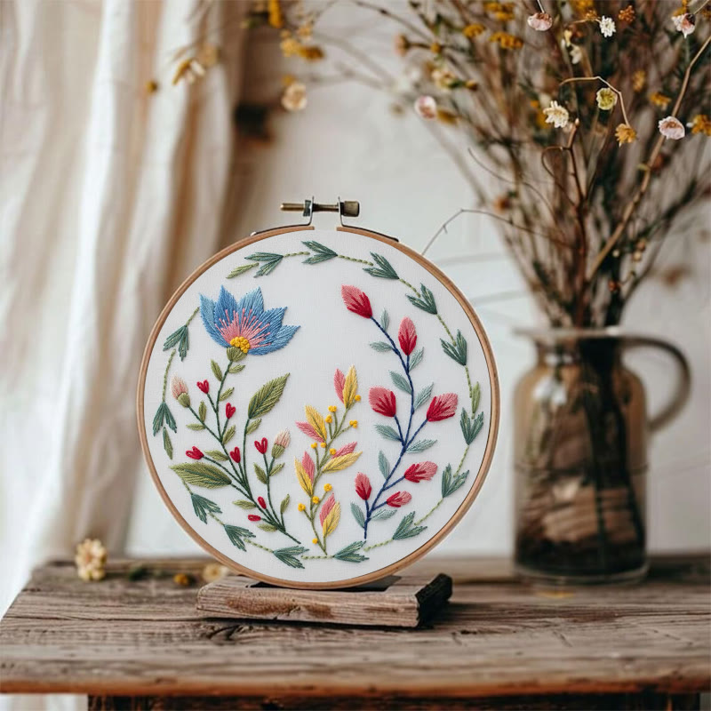 Rubbyoo Embroidery Kit - Wildflower Wreath With Blue Bloom | Novice-friendly Craft | Whimsical Accent - image 3