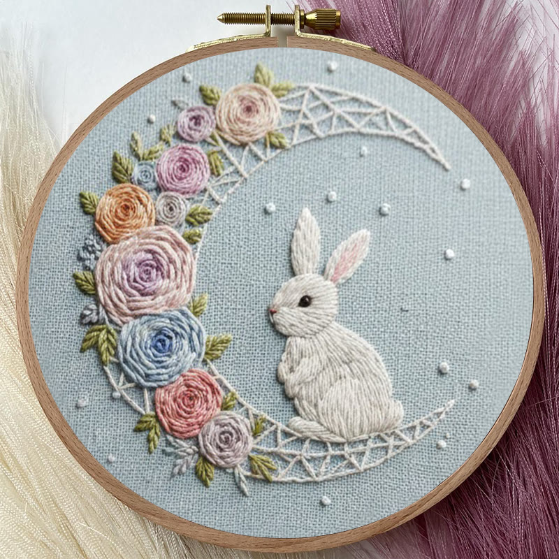 Rubbyoo Embroidery Kit - Floral Moon Bunny | Enchanting Diy | Dreamy Gift Idea - image 2