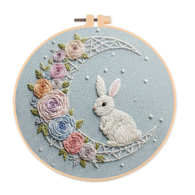 Rubbyoo Embroidery Kit - Floral Moon Bunny | Enchanting Diy | Dreamy Gift Idea - 20*20cm - image 1