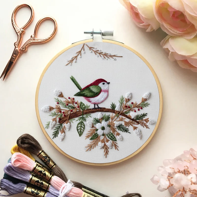 Rubbyoo Embroidery Kit - Winter Branch Bird | Serene Craft | Festive Accent - image 2
