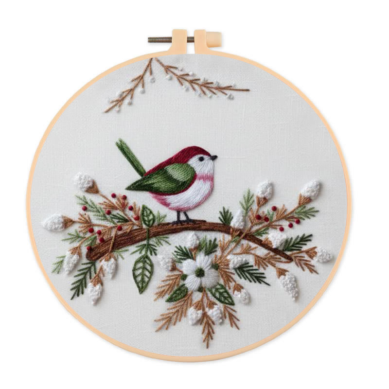 Rubbyoo Embroidery Kit - Winter Branch Bird | Serene Craft | Festive Accent - 20*20cm - image 1