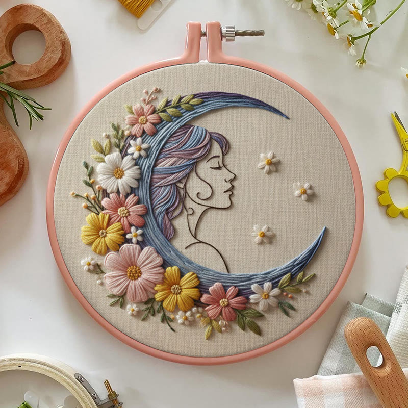 Rubbyoo Embroidery Kit - Floral Moon Goddess | Magical Diy | Ethereal Statement - image 2