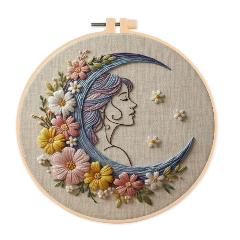 Rubbyoo Embroidery Kit - Floral Moon Goddess | Magical Diy | Ethereal Statement - 20*20cm - image 1