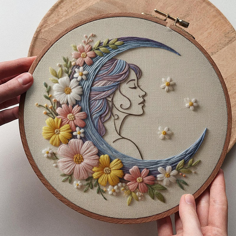 Rubbyoo Embroidery Kit - Floral Moon Goddess | Magical Diy | Ethereal Statement - image 7