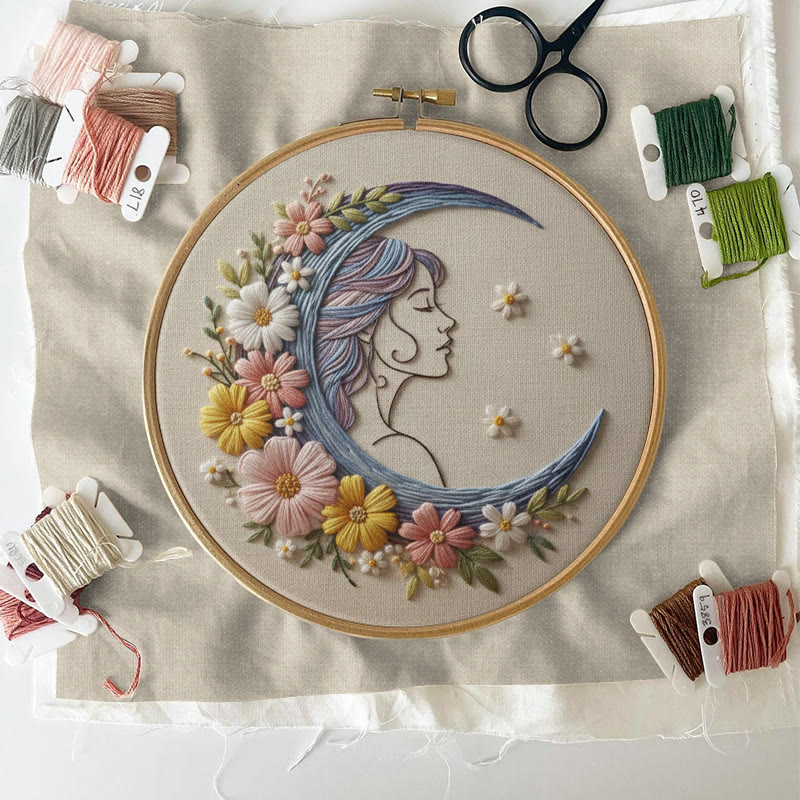 Rubbyoo Embroidery Kit - Floral Moon Goddess | Magical Diy | Ethereal Statement - image 6