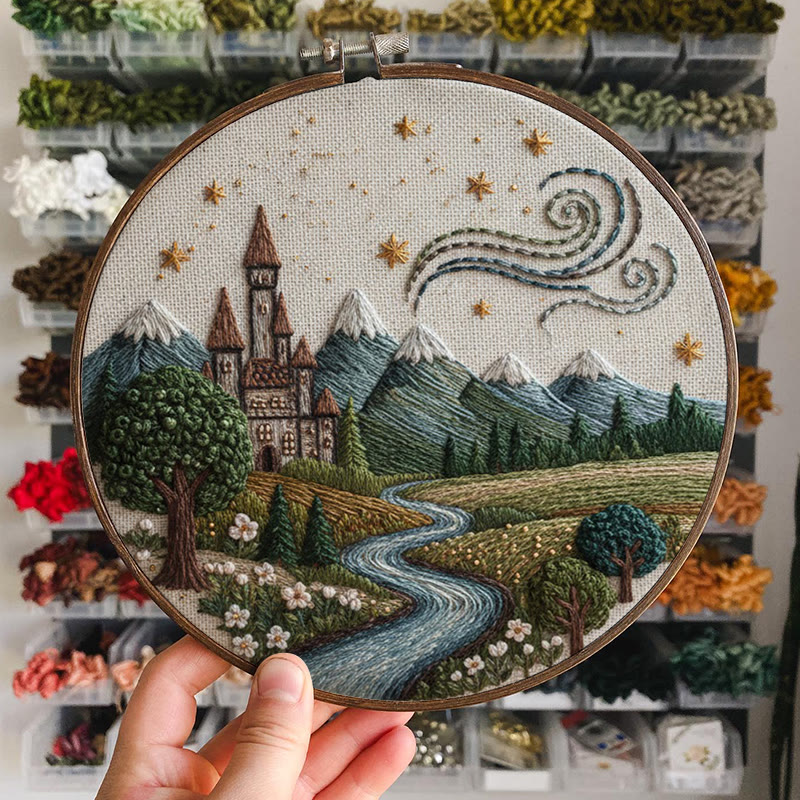 Rubbyoo Embroidery Kit - Starry Castle Stream | Idyllic Craft | Fairy-tale Accent - image 2