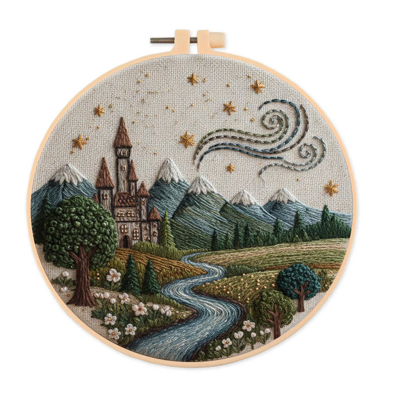 Rubbyoo Embroidery Kit - Starry Castle Stream | Idyllic Craft | Fairy-tale Accent - 20*20cm - image 1