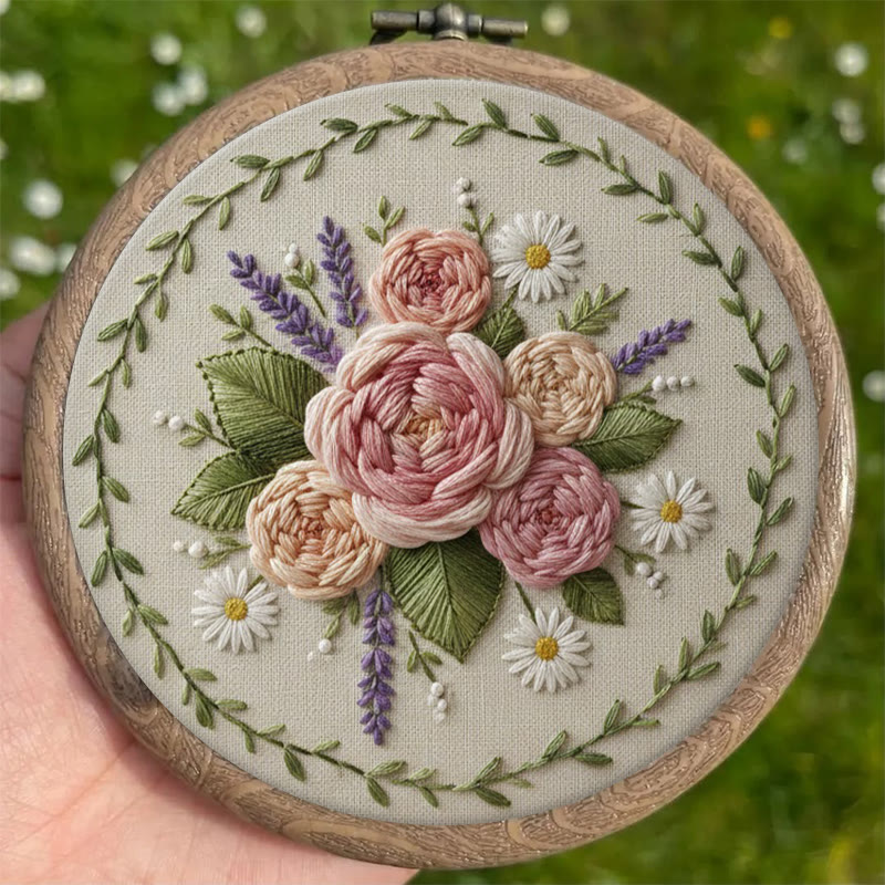 Rubbyoo Embroidery Kit - Peony Lavender Wreath | Elegant DIY | Timeless Present - image 2