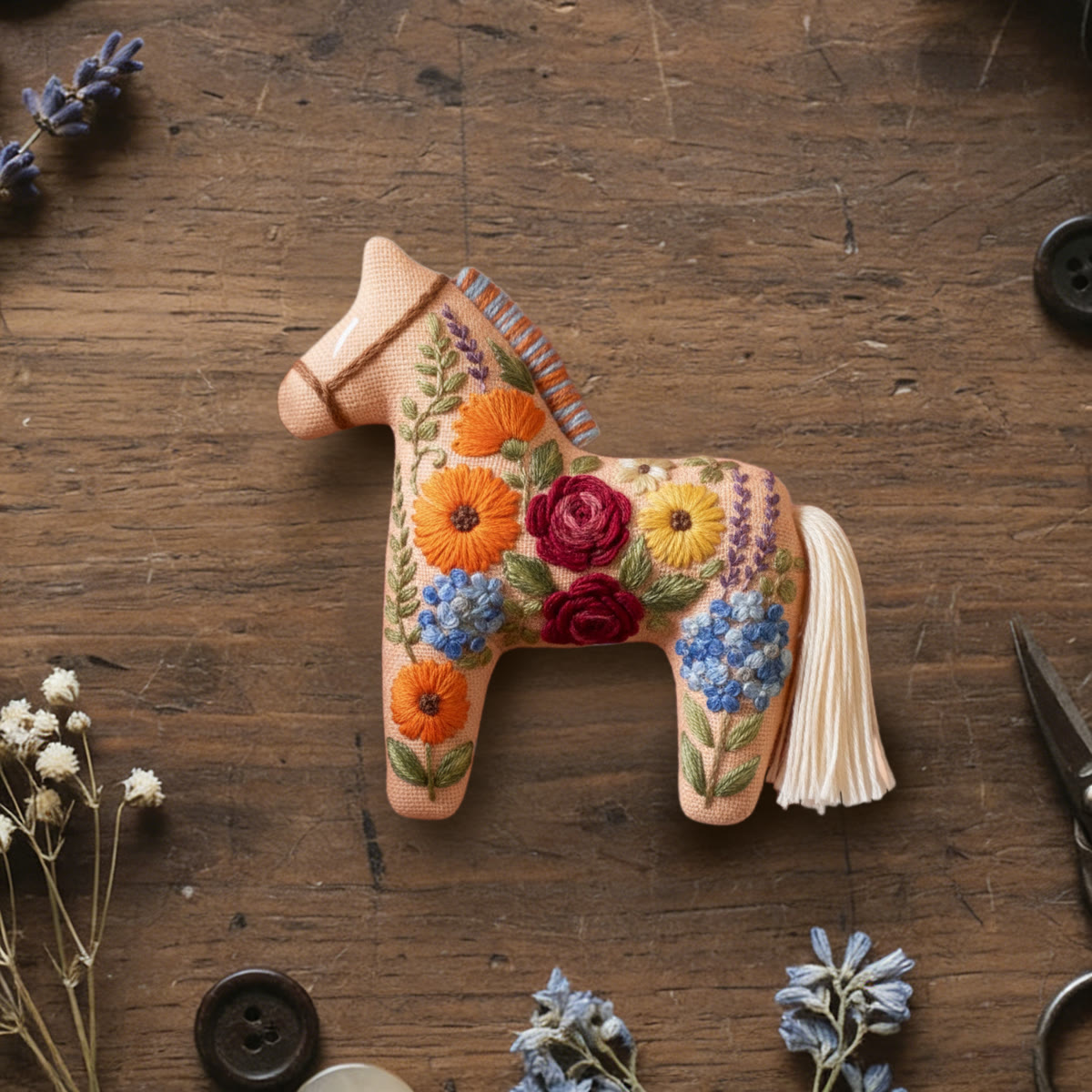 Rubbyoo Dala Horse Embroidery Kit - Colorful Flower | Beautiful Floral Craft | Perfect Handmade Gift  - 6 inches hoop kit - image 1