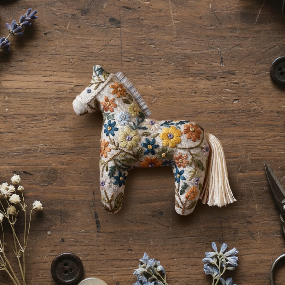 Rubbyoo Dala Horse Embroidery Kit - Spring Flower | Unique Gift For Mom | Diy Bag Ornaments - 6 inches hoop kit - image 1