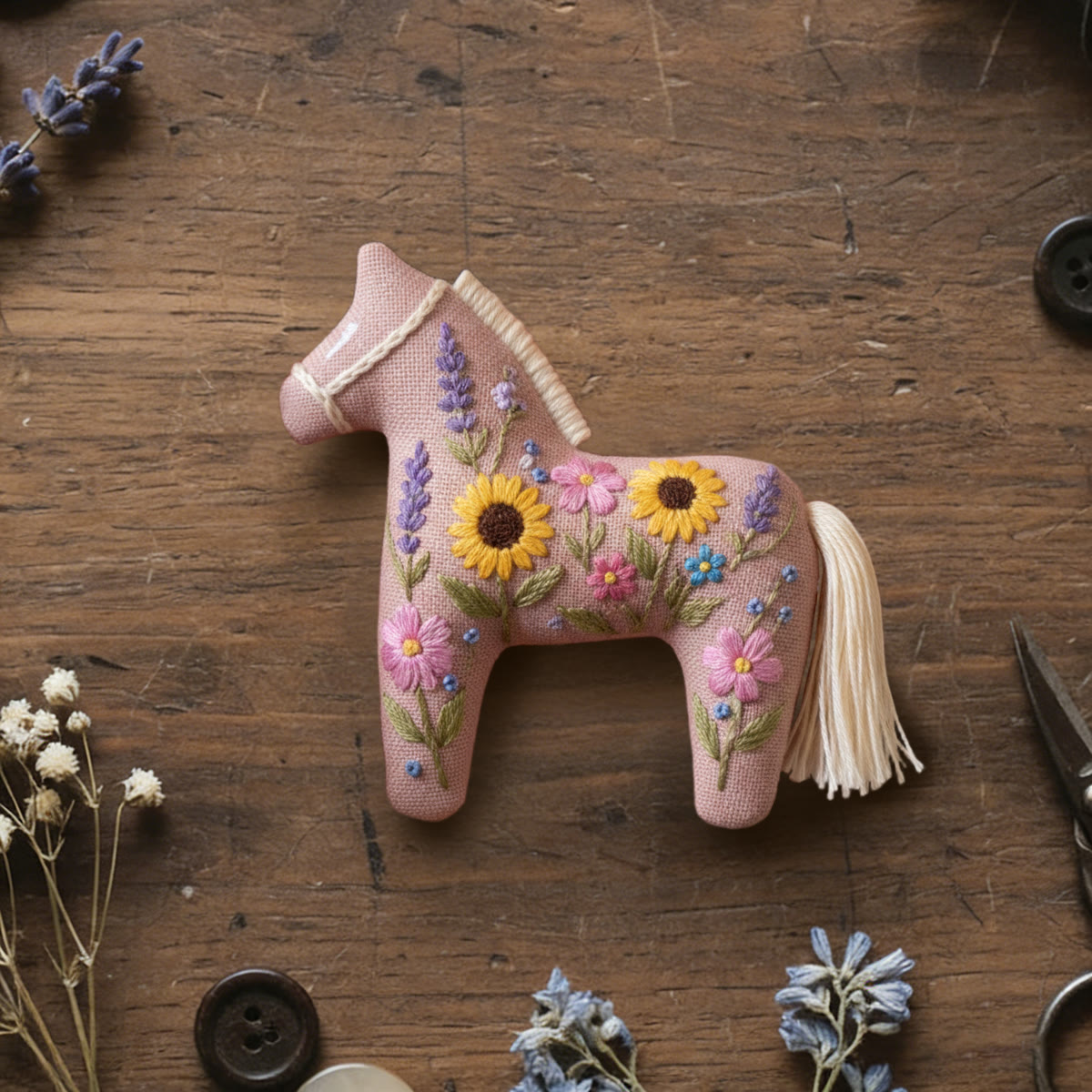 Rubbyoo Dala Horse Embroidery Kit - Blooming Sunflower | Diy Animal Handicraft | Nice Hanging Decor - 6 inches hoop kit - image 1