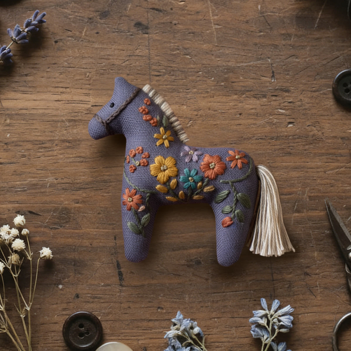 Rubbyoo Dala Horse Embroidery Kit - Mysterious Flower | Beginner Handmade Craft | Animal Hanging Art - 6 inches hoop kit - image 1
