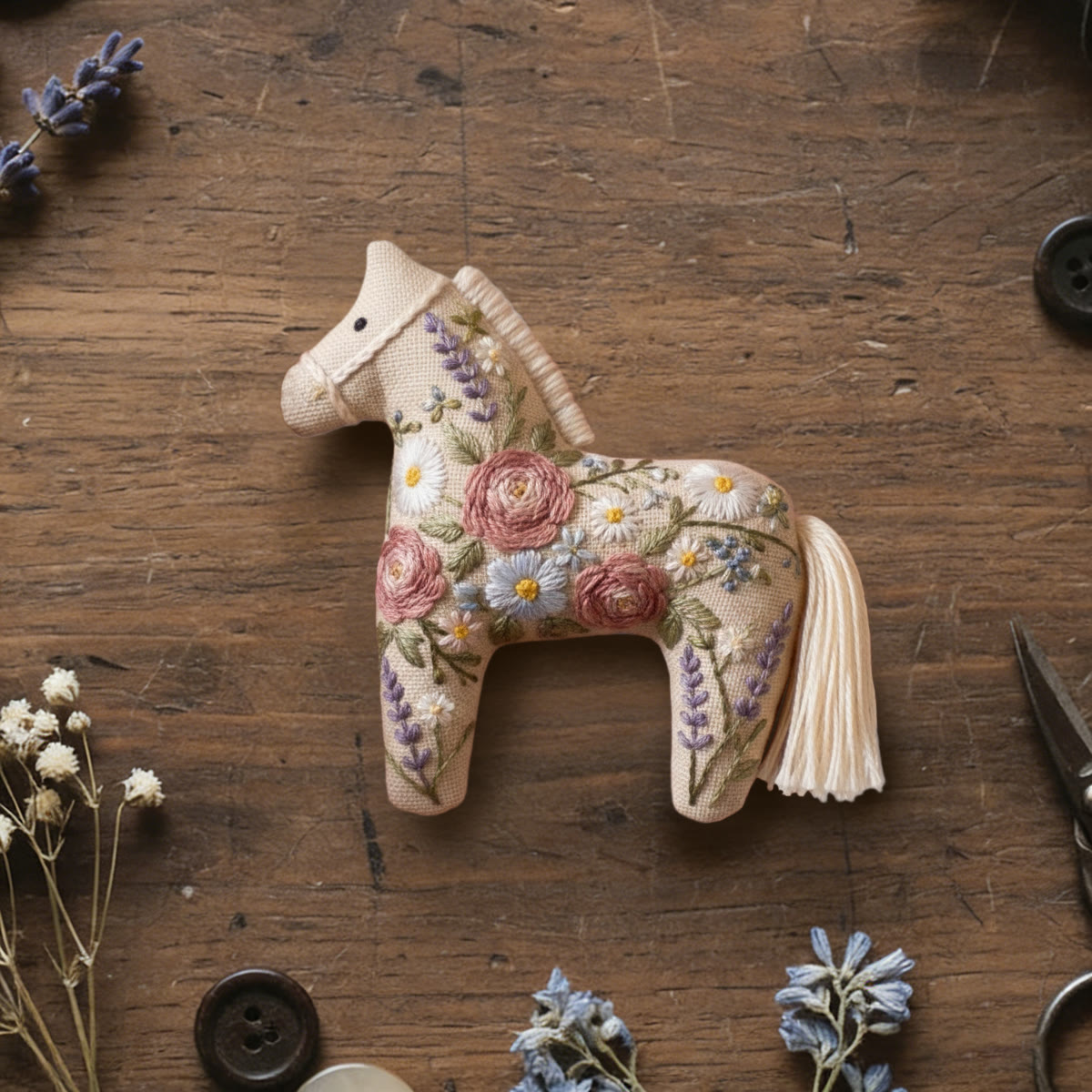 Rubbyoo Dala Horse Embroidery Kit - Charming Rose | Floral Handmade Craft | Nice Decorative Art - 6 inches hoop kit - image 1