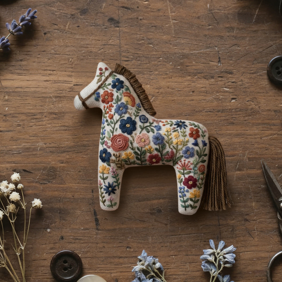 Rubbyoo Dala Horse Embroidery Kit - Wildflower | Special Handmade Gift For Mom | Creative Art For Diy Lovers - 6 inches hoop kit - image 1