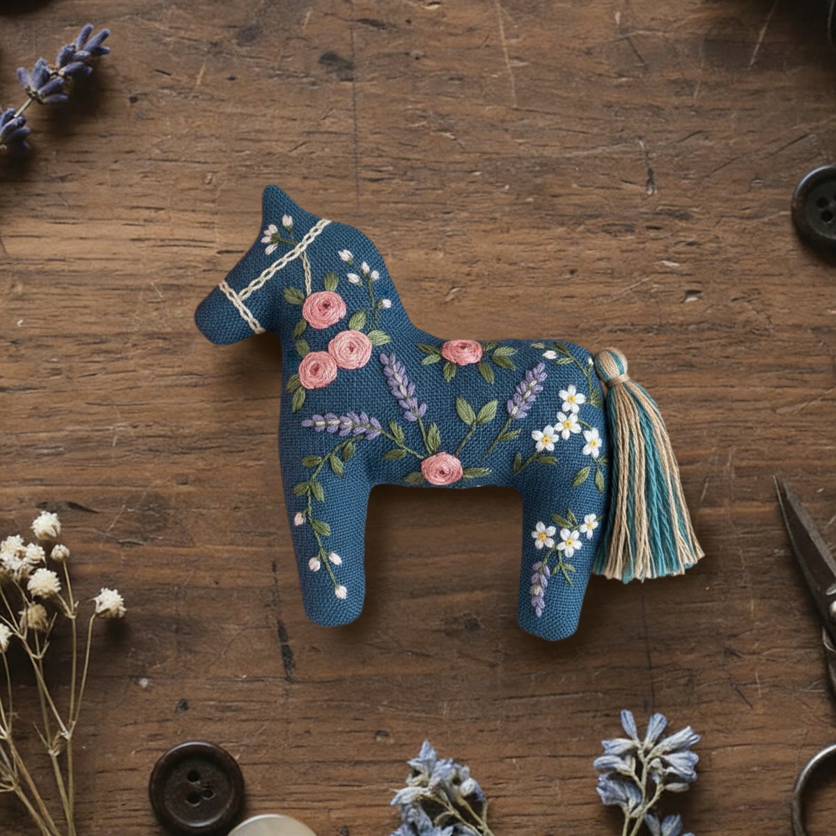 Rubbyoo Dala Horse Embroidery Kit - Little Flower | Diy Holiday Decor | Beginner Handmade Craft - 6 inches hoop kit - image 1