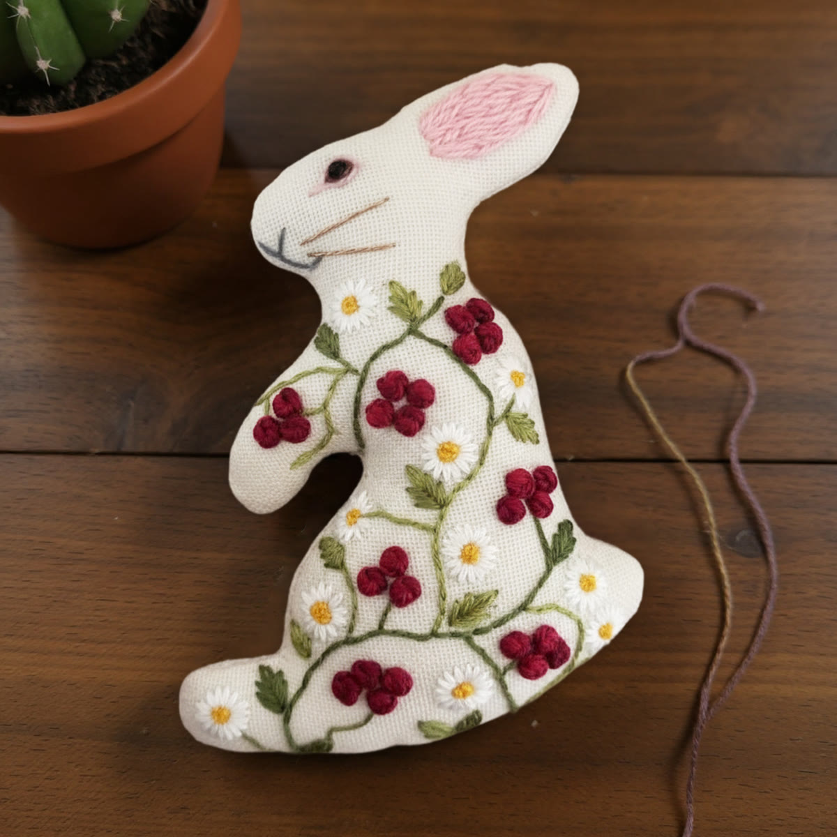Rubbyoo Rabbit Embroidery Kit - Little Red Flower| Adorable Animal Craft | Nice Holiday Home Decor - image 2