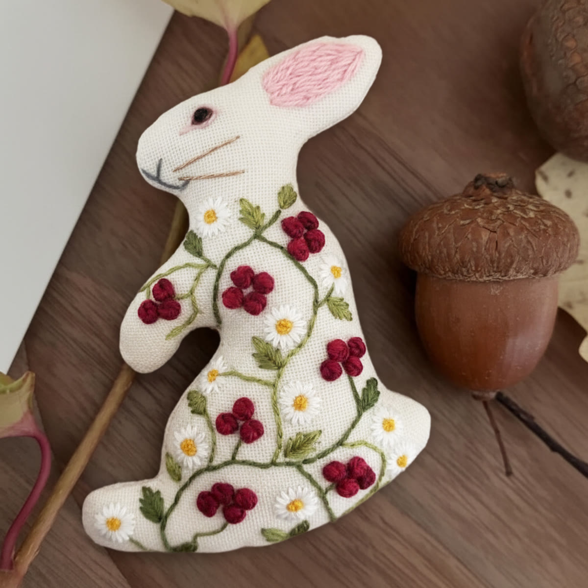 Rubbyoo Rabbit Embroidery Kit - Little Red Flower| Adorable Animal Craft | Nice Holiday Home Decor - 6 inches hoop kit - image 1