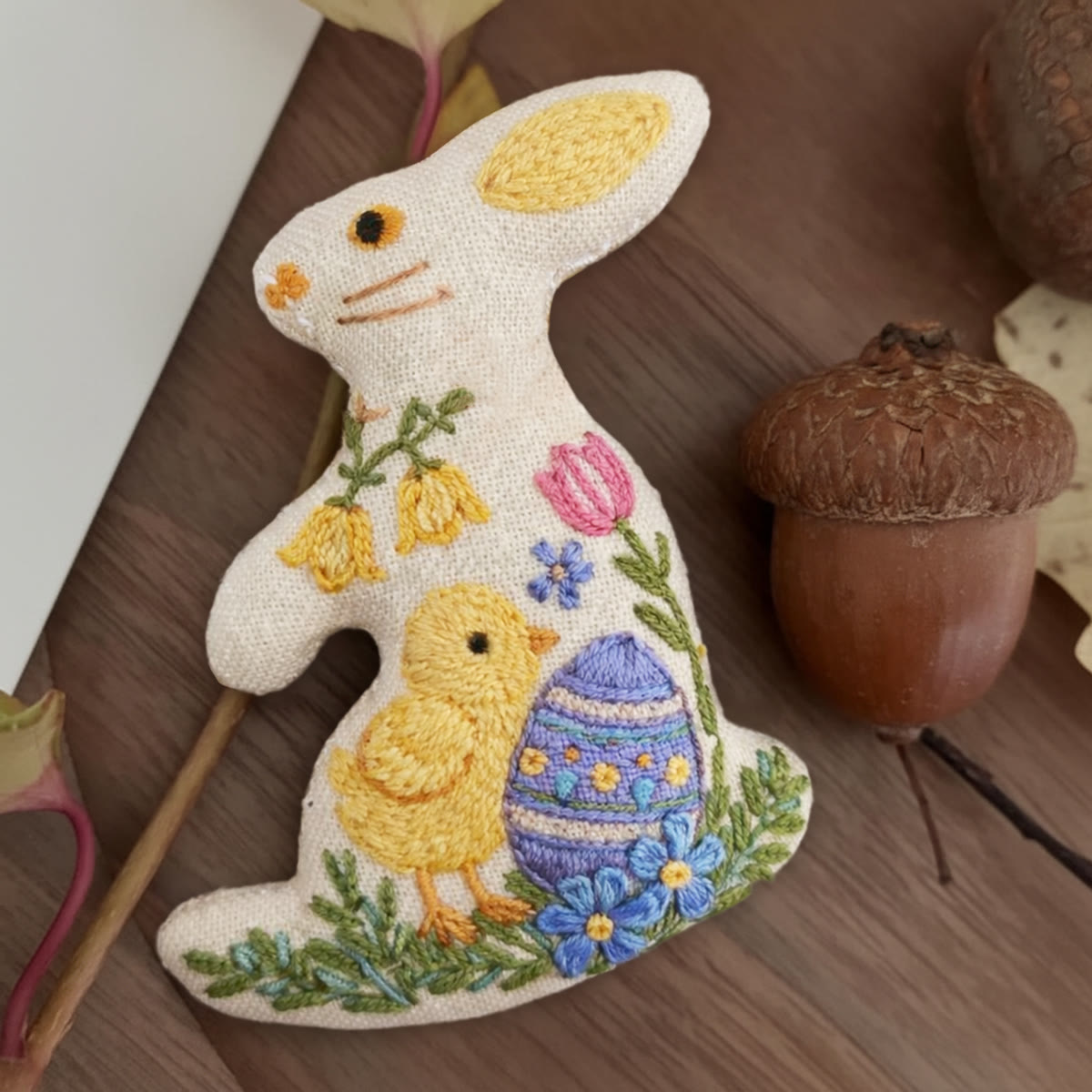 Rubbyoo Rabbit Embroidery Kit - Chick And Egg | Handmade Easter Decor | Lovely Bunny Craft  - 6 inches hoop kit - image 1