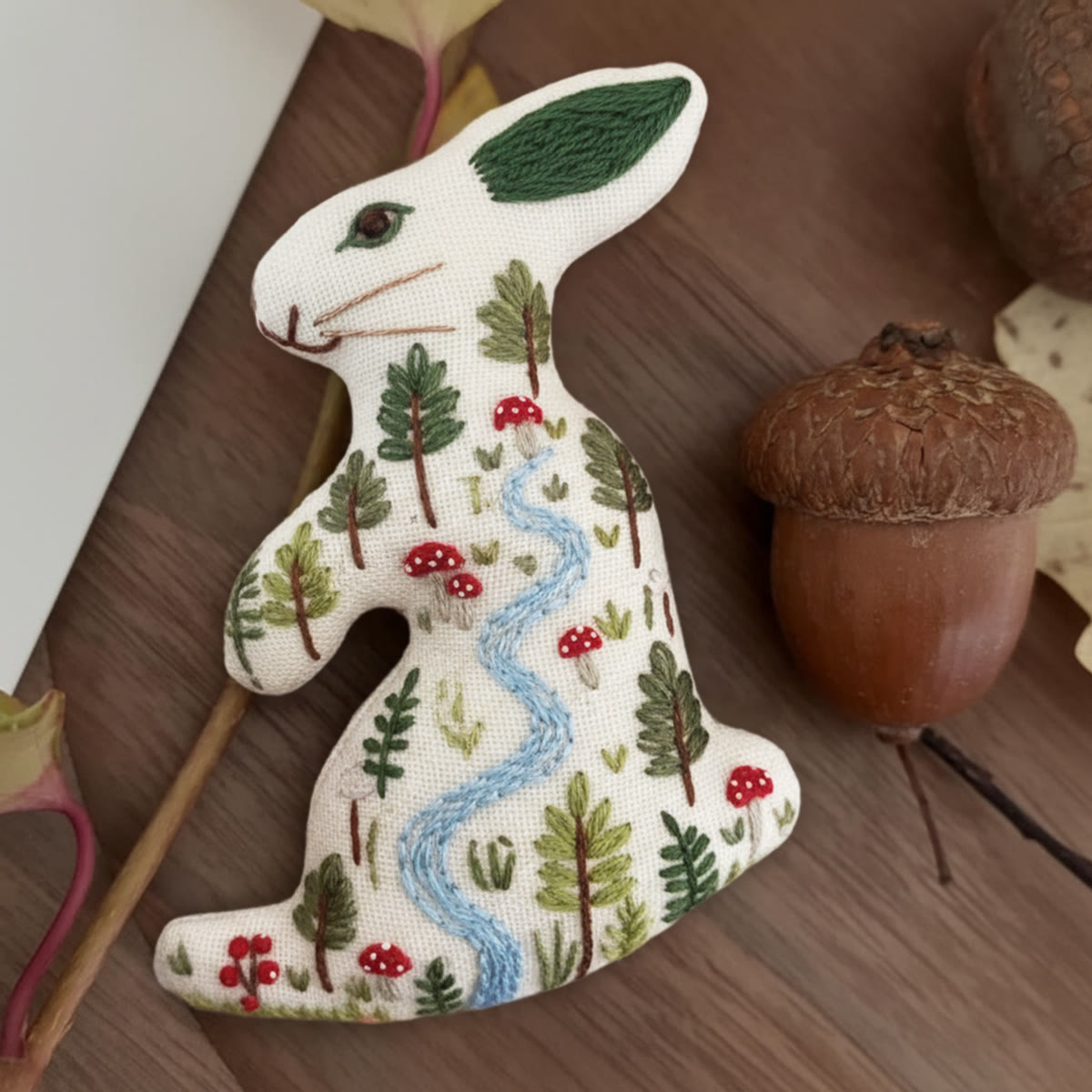 Rubbyoo Rabbit Embroidery Kit - Forest River | Easy Handmade Art | Unique Hanging Craft - 6 inches hoop kit - image 1