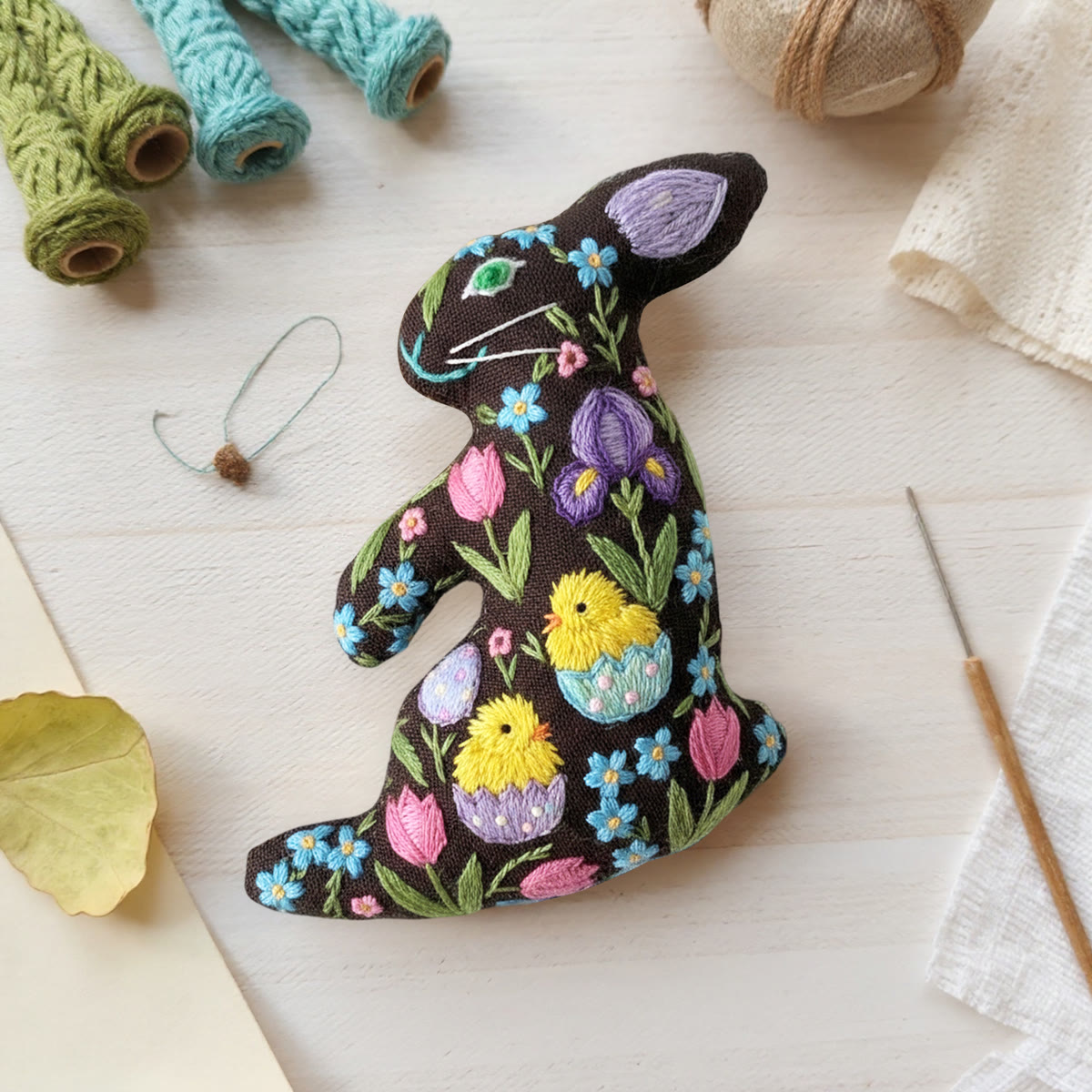 Rubbyoo Rabbit Embroidery Kit - Chick And Flower | Easter Bunny Ornament | Diy Stitch Artwork - image 2